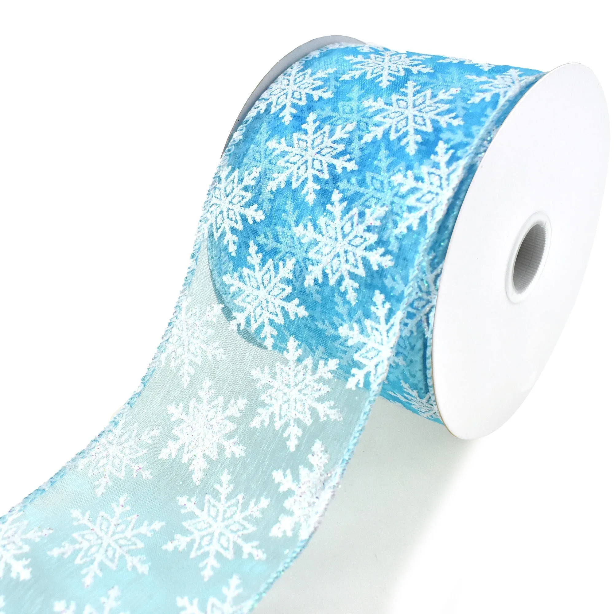 Glittered Snowflakes Sheer Wired Ribbon, 2-1/2-Inch, 10-Yard