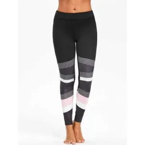 Graphic Color Block Skinny Leggings - L