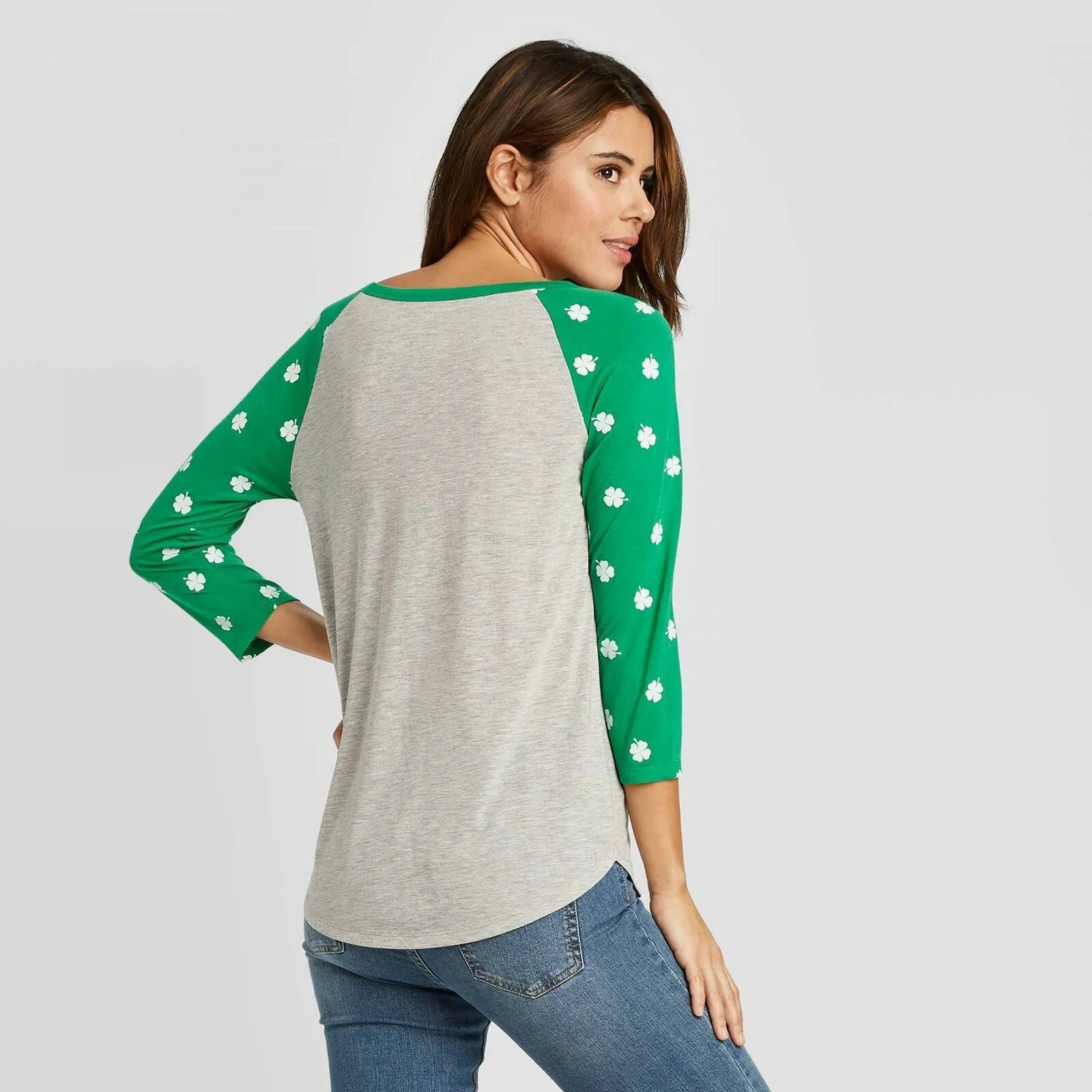 Grayson/Threads Women's St. Patrick's Day Clover 3/4 Sleeve Raglan T-Shirt