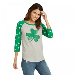 Grayson/Threads Women's St. Patrick's Day Clover 3/4 Sleeve Raglan T-Shirt