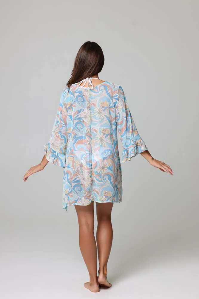 Groovy Ruffle Sleeve Lace-Up Dress