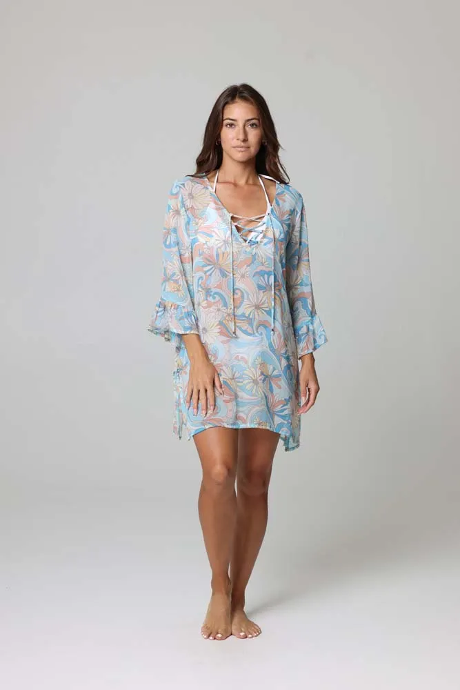 Groovy Ruffle Sleeve Lace-Up Dress