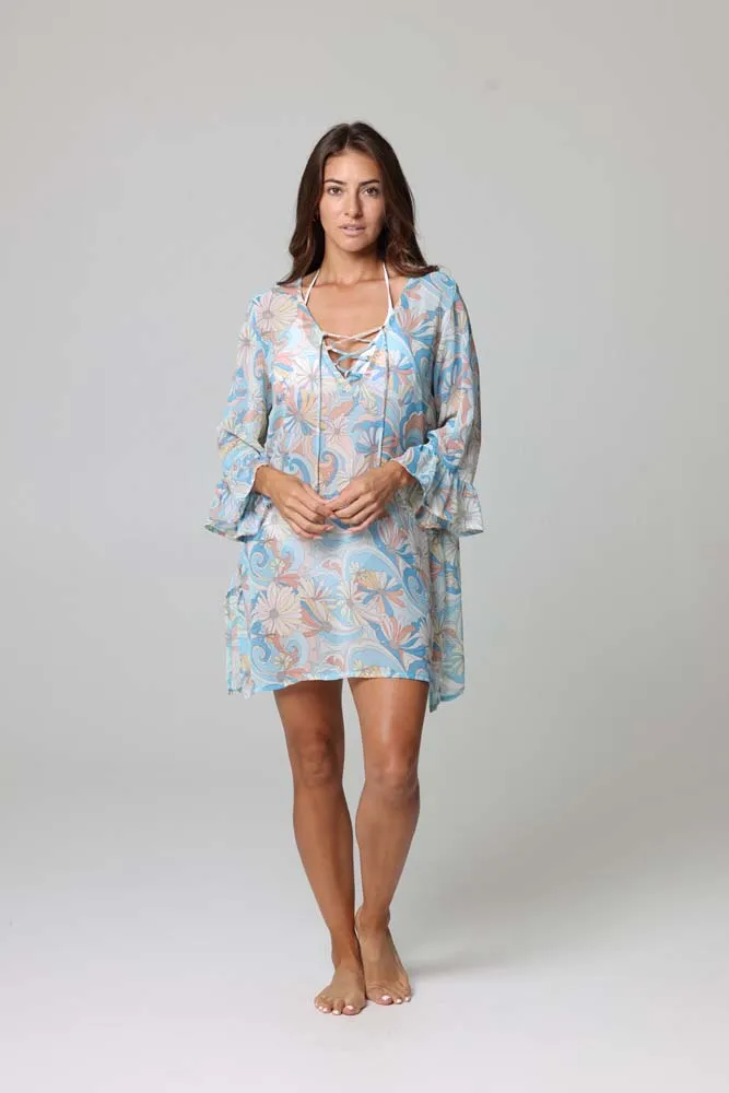 Groovy Ruffle Sleeve Lace-Up Dress