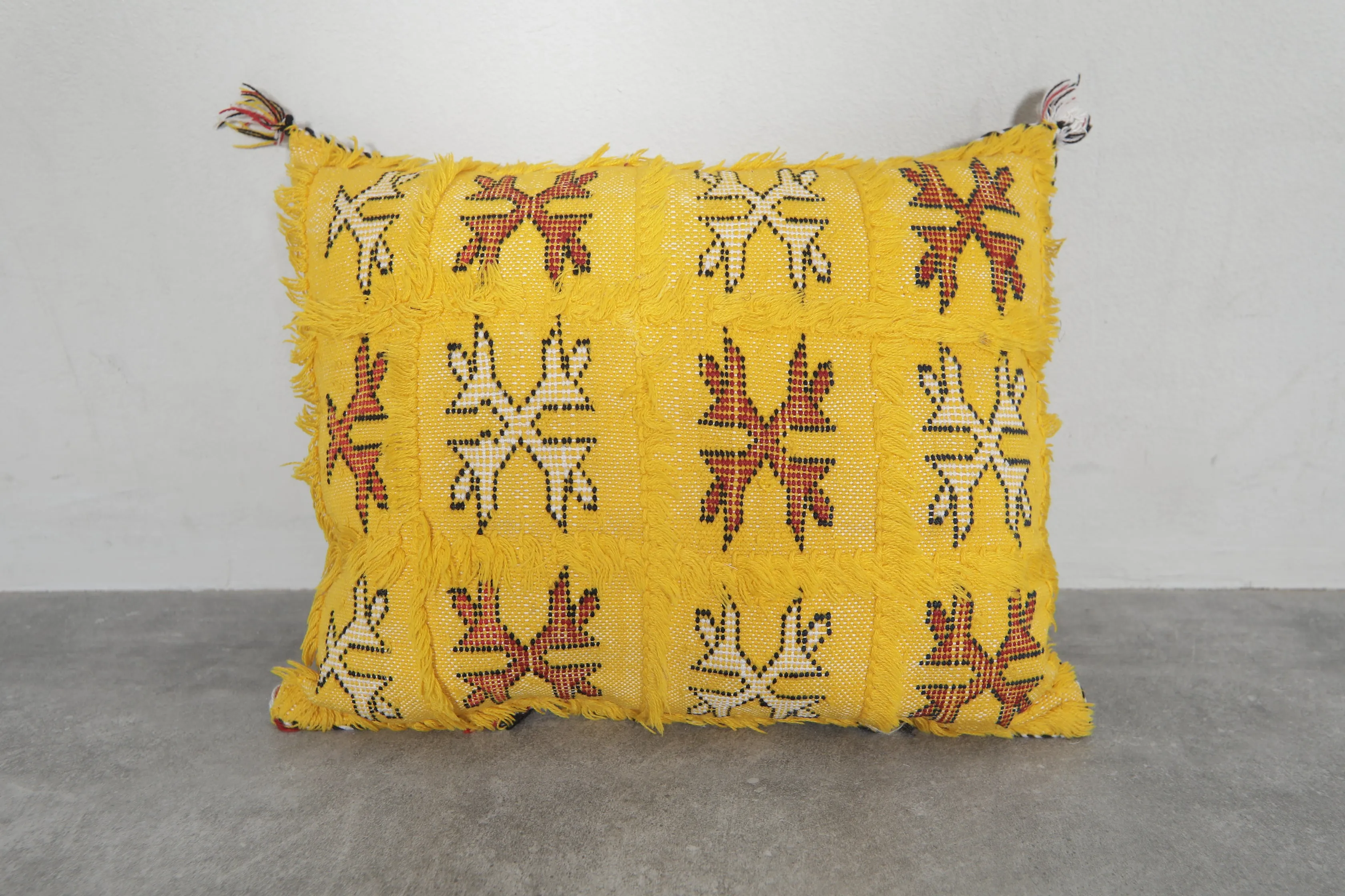 Handmade Moroccan Yellow Pillow - 13.3 x 16.9 Inches