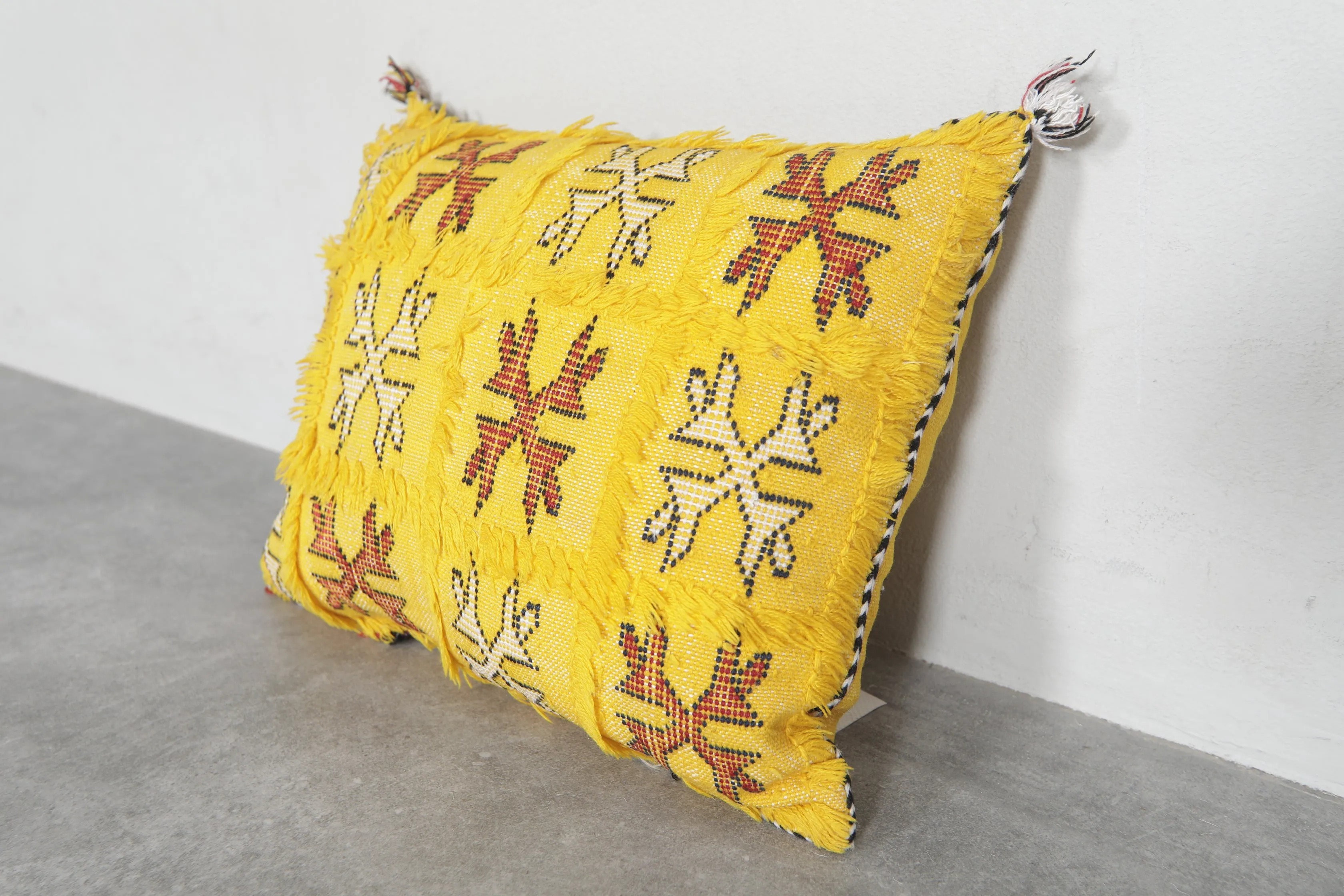 Handmade Moroccan Yellow Pillow - 13.3 x 16.9 Inches