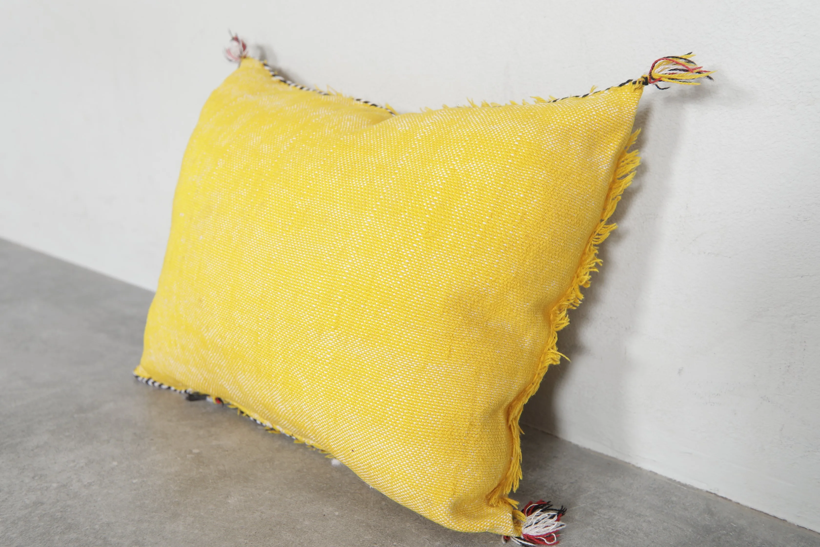Handmade Moroccan Yellow Pillow - 13.3 x 16.9 Inches