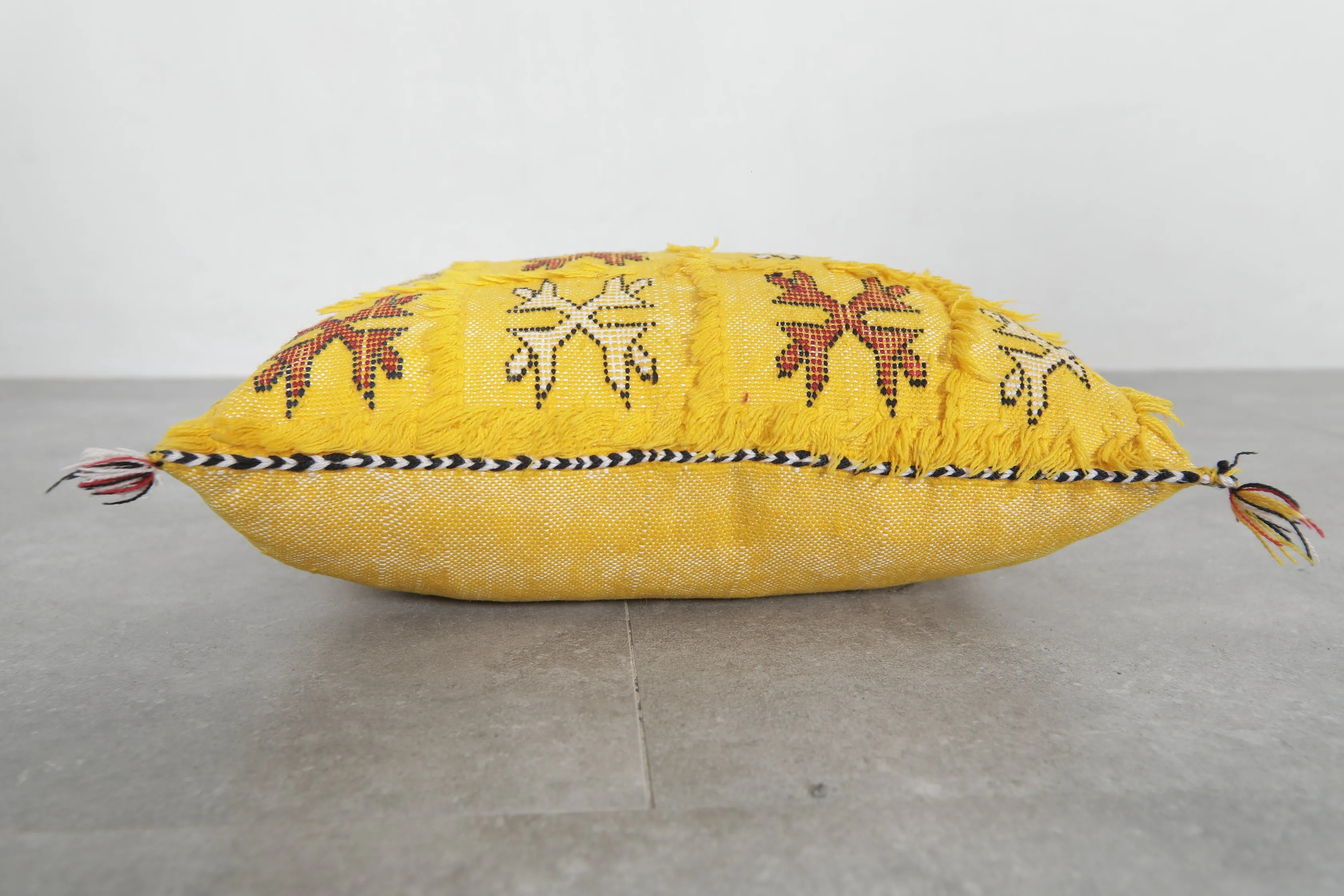 Handmade Moroccan Yellow Pillow - 13.3 x 16.9 Inches