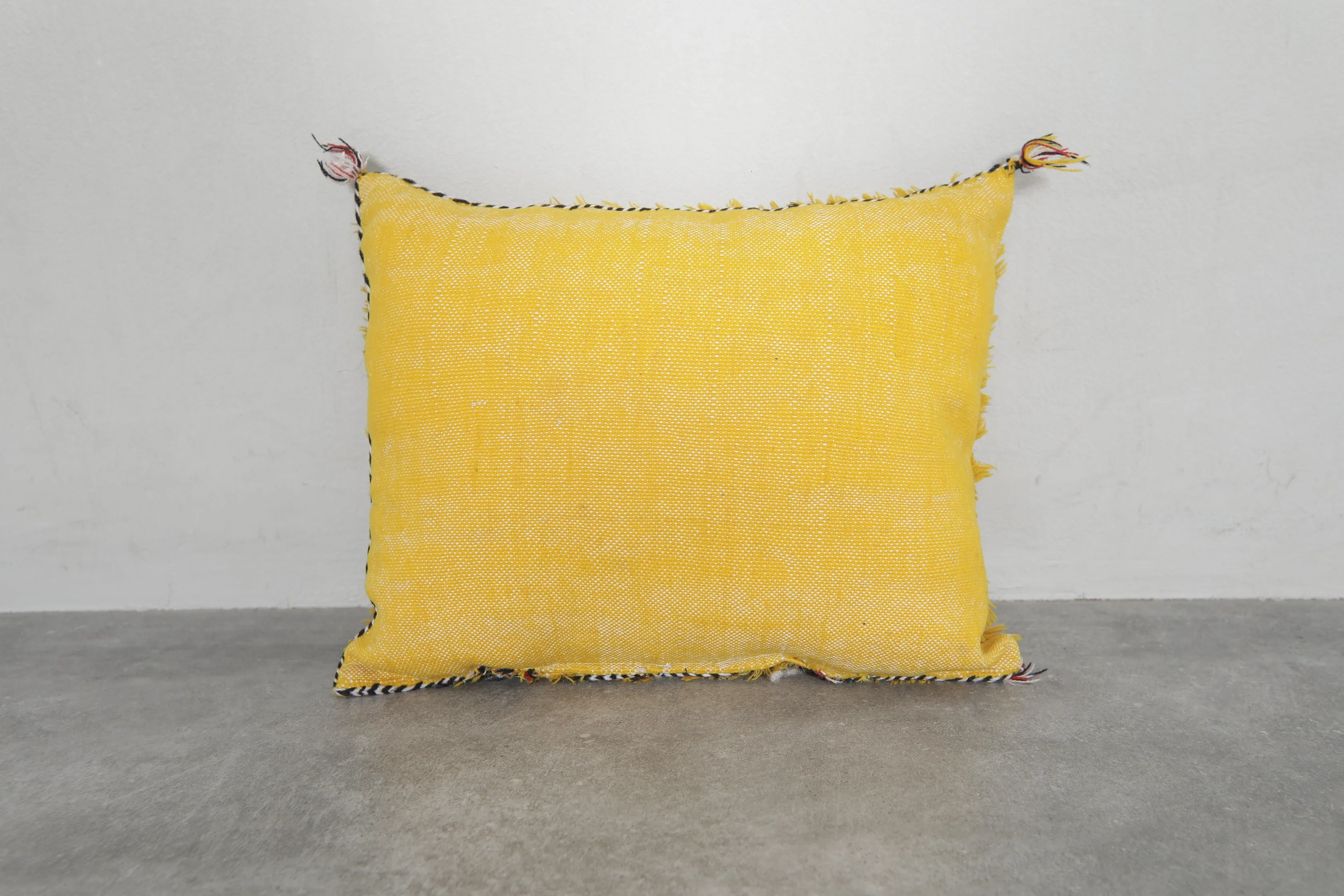 Handmade Moroccan Yellow Pillow - 13.3 x 16.9 Inches