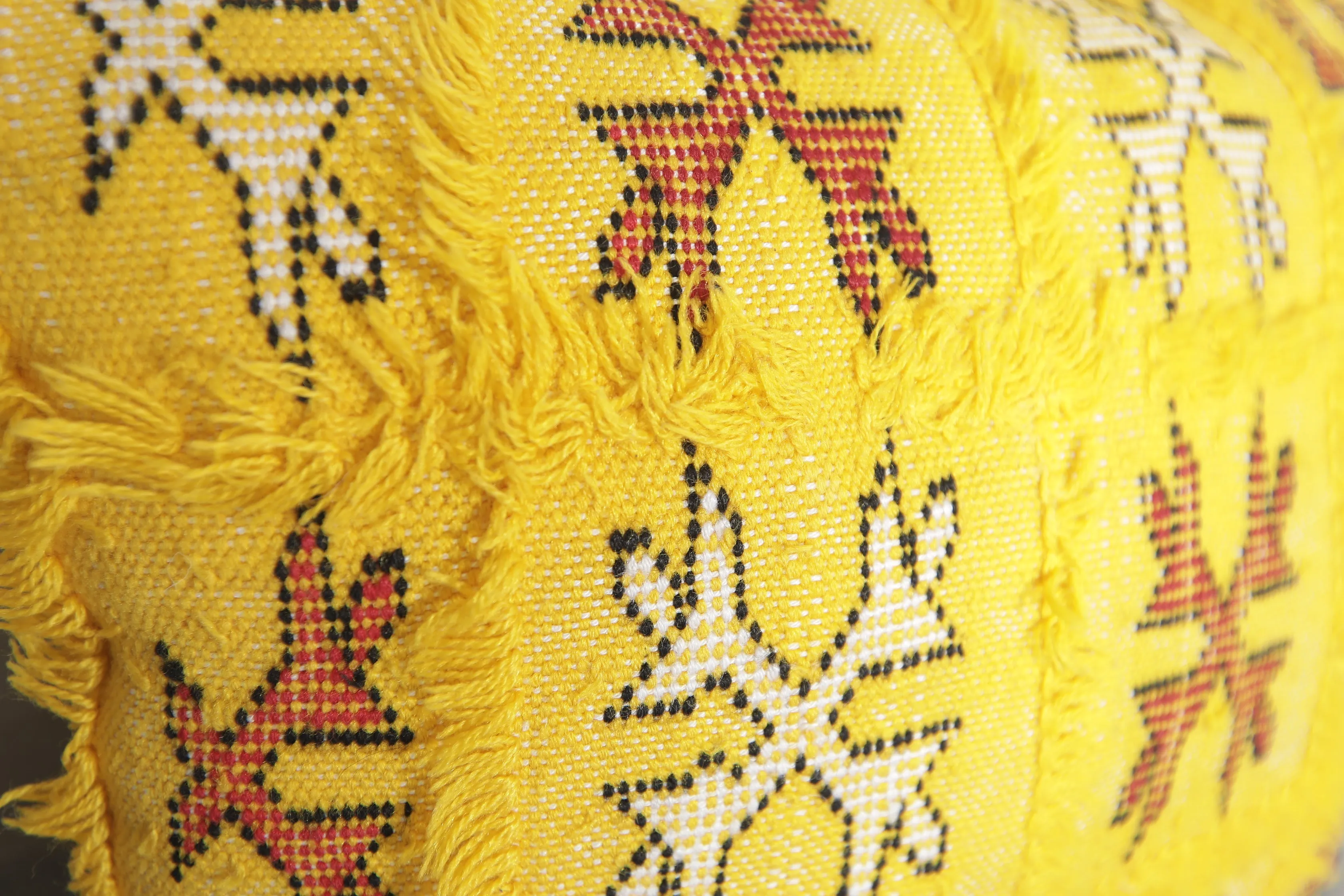 Handmade Moroccan Yellow Pillow - 13.3 x 16.9 Inches