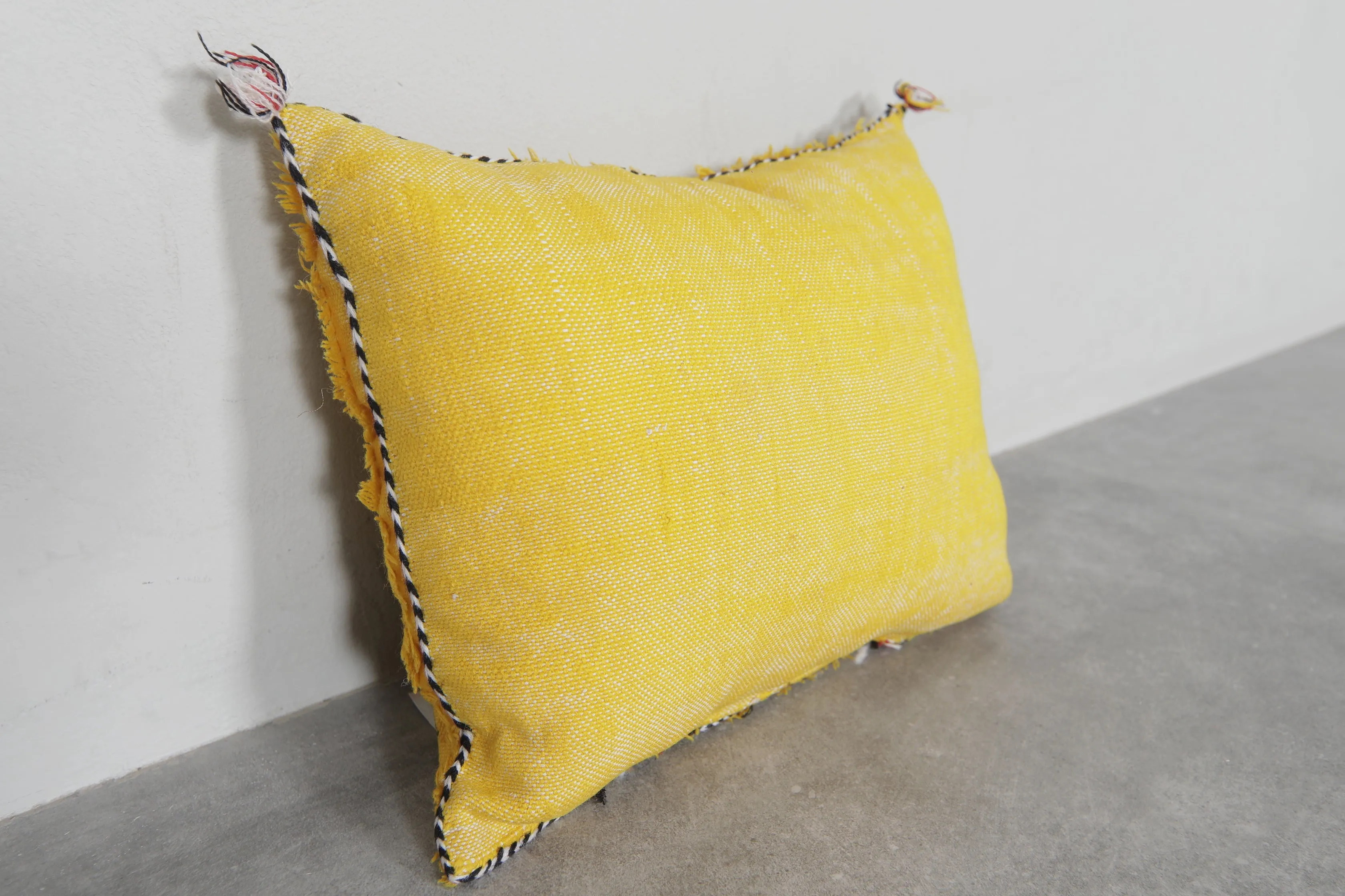 Handmade Moroccan Yellow Pillow - 13.3 x 16.9 Inches