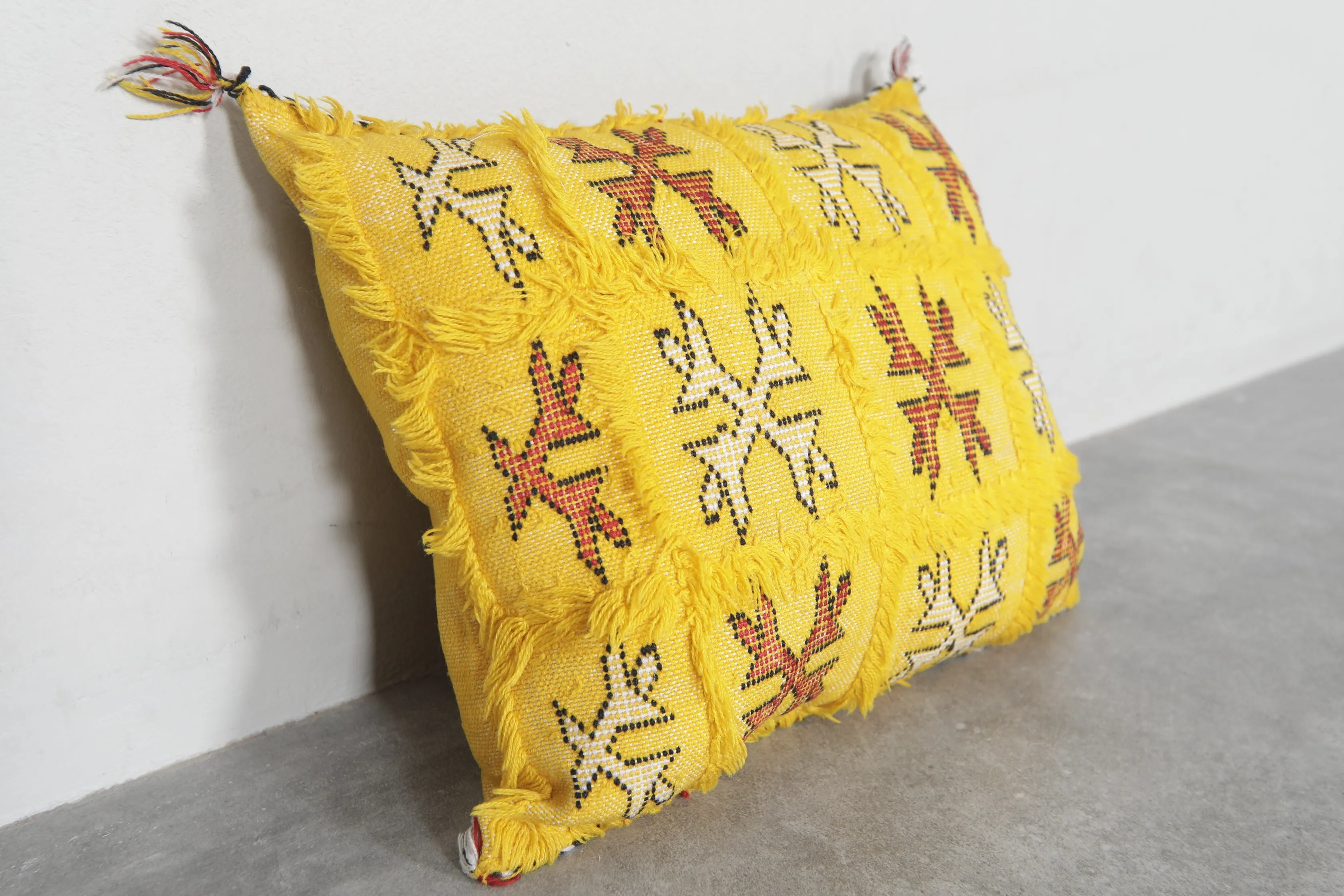 Handmade Moroccan Yellow Pillow - 13.3 x 16.9 Inches