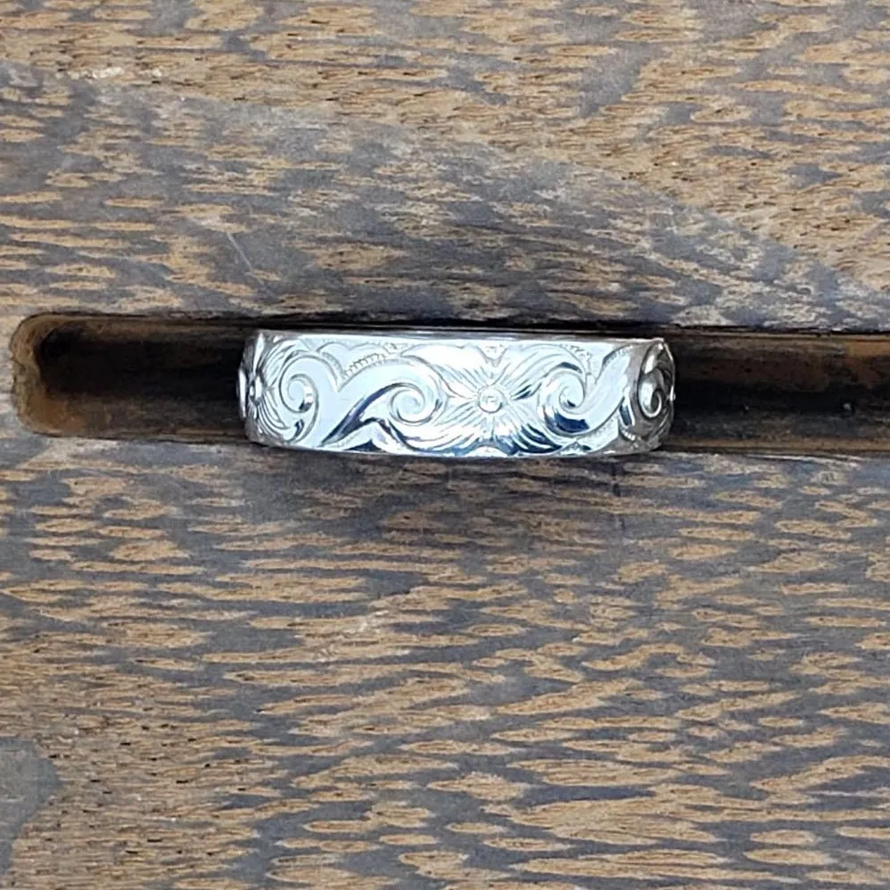 Handmade Sterling Silver 925 Thumb Ring | Flower & Wave Pattern Boho Jewelry