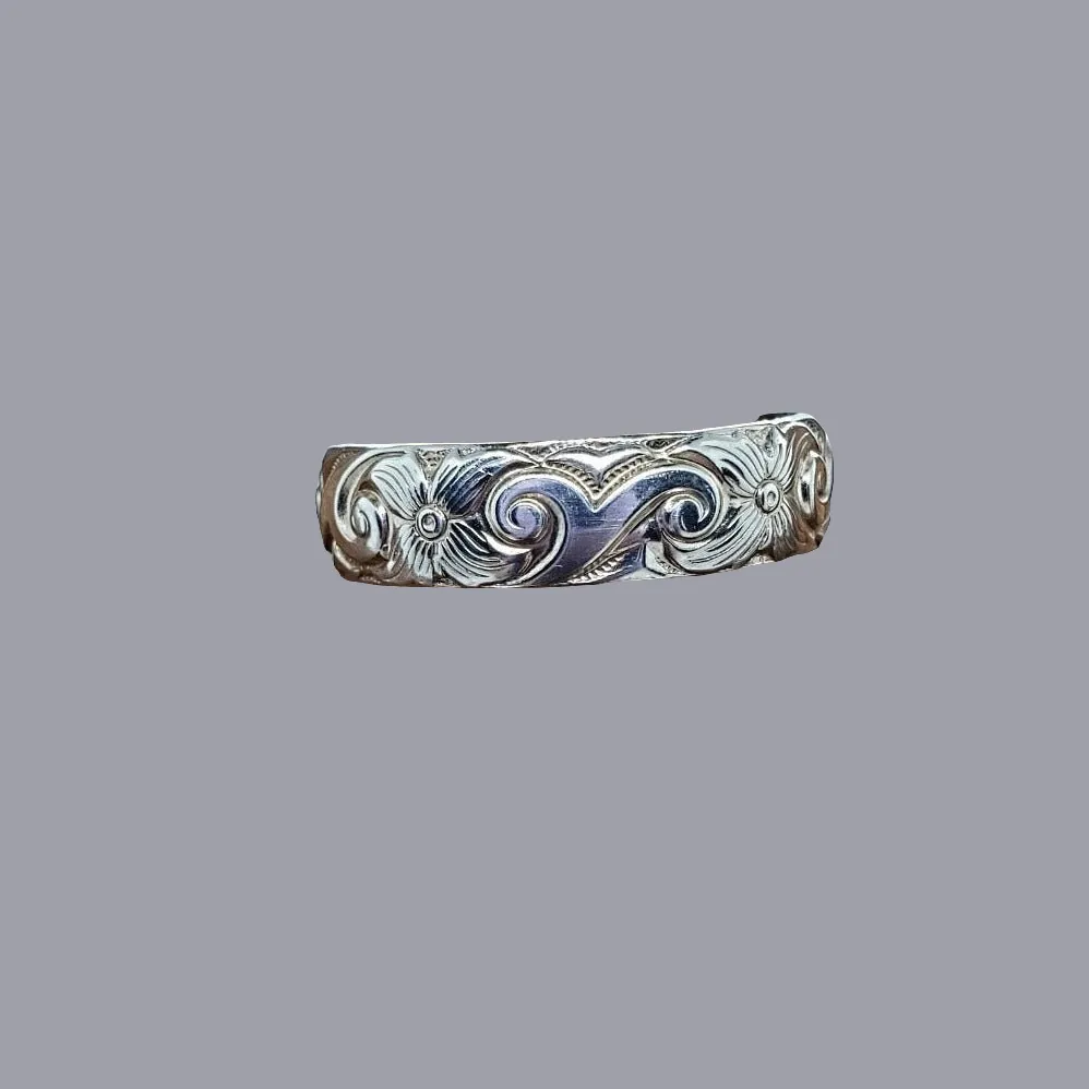 Handmade Sterling Silver 925 Thumb Ring | Flower & Wave Pattern Boho Jewelry