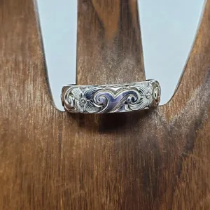 Handmade Sterling Silver 925 Thumb Ring | Flower & Wave Pattern Boho Jewelry