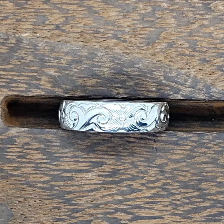 Handmade Sterling Silver 925 Thumb Ring | Flower & Wave Pattern Boho Jewelry