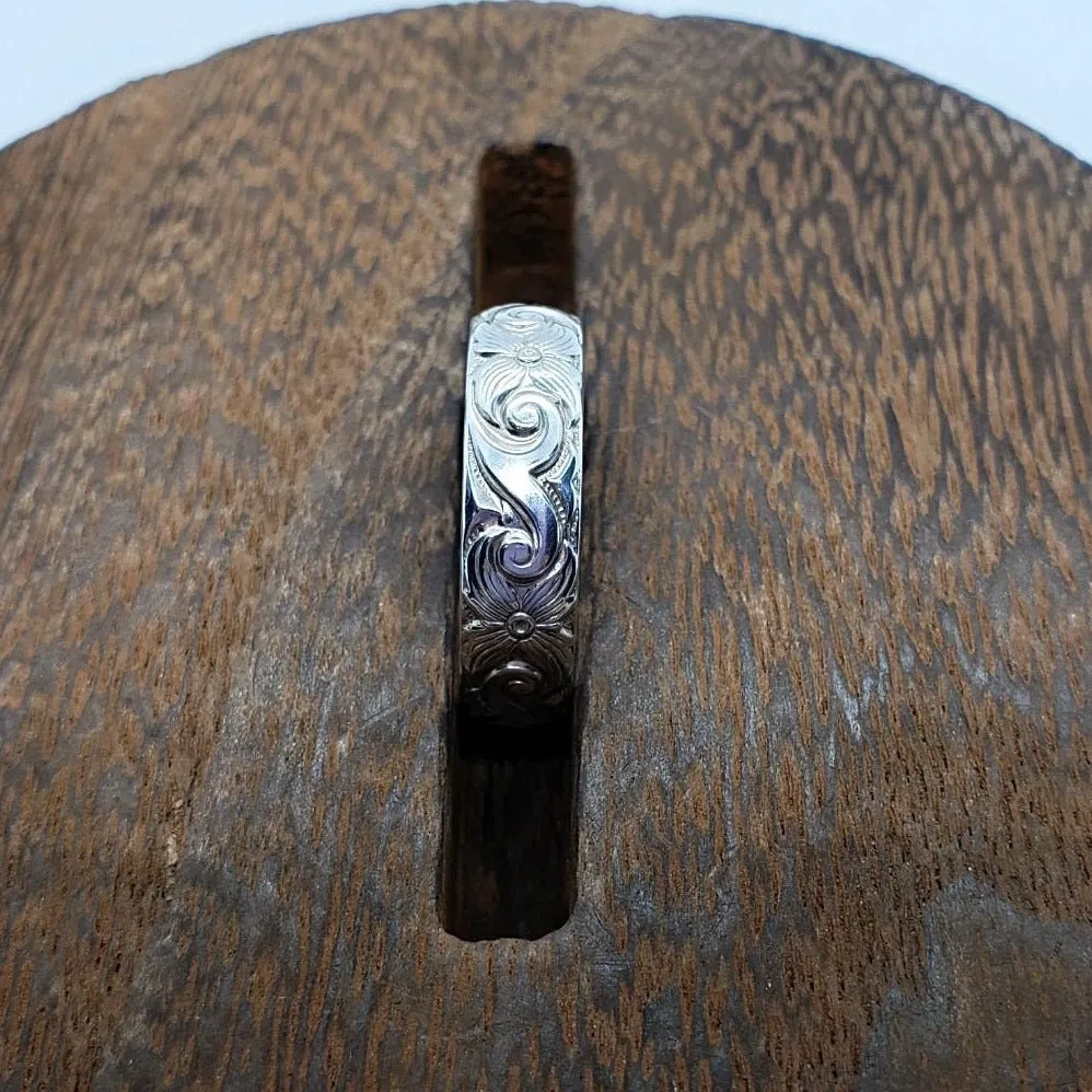 Handmade Sterling Silver 925 Thumb Ring | Flower & Wave Pattern Boho Jewelry