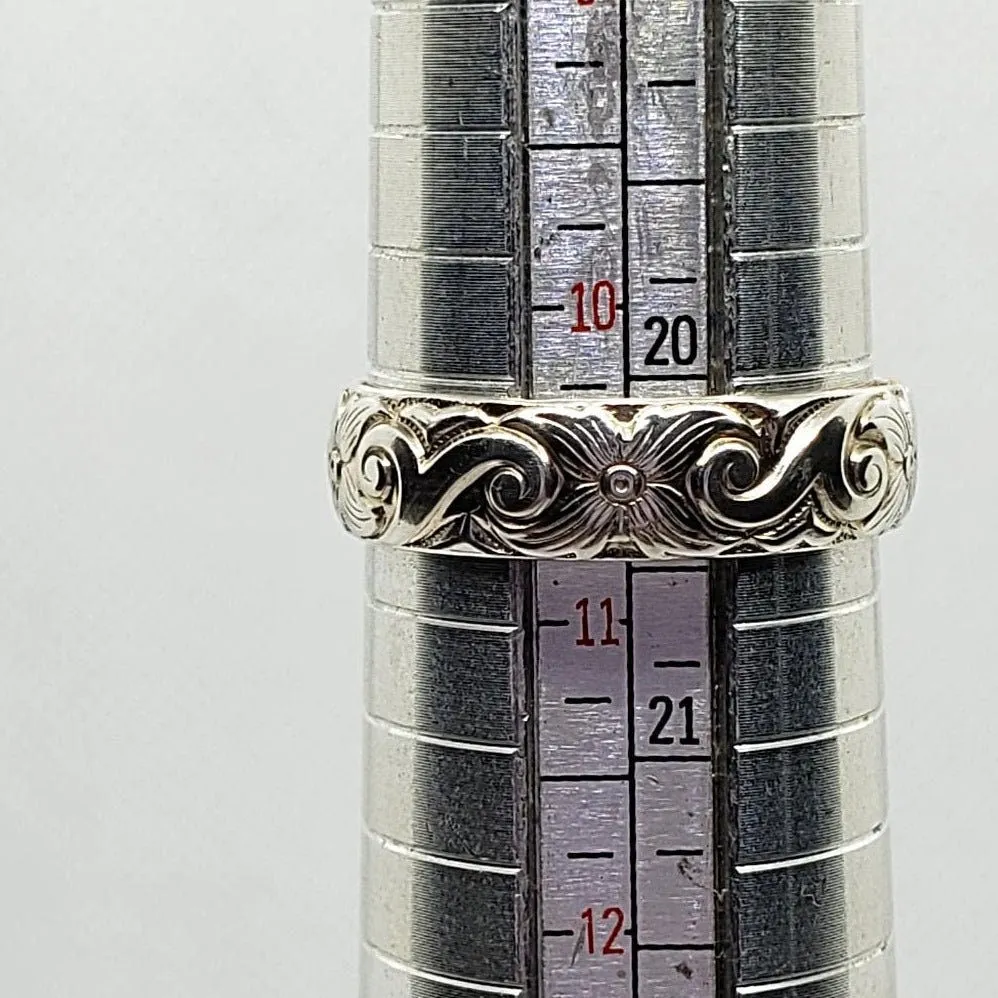 Handmade Sterling Silver 925 Thumb Ring | Flower & Wave Pattern Boho Jewelry