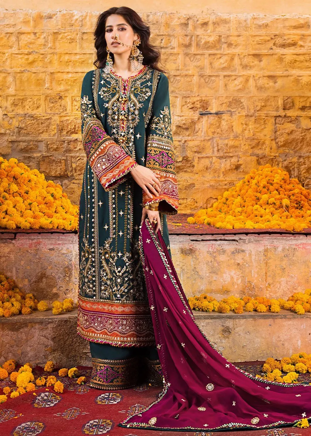 Heavy Sage Green Kameez Salwar Pakistani Party Wear
