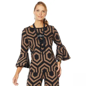 Heidi Daus Women's Plus Size Simply Sensational Graphic Jacquard Bell Sleeve Top