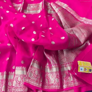 Hot Pink Banarasi Semi Kora Organza Party Wear Saree