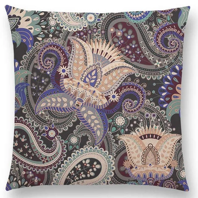 Hot Sale Boho Paisley Oriental Floral Pattern Navajo Geometric Prints Fantasy Petal Flowers Cushion Cover Sofa Throw Pillow Case