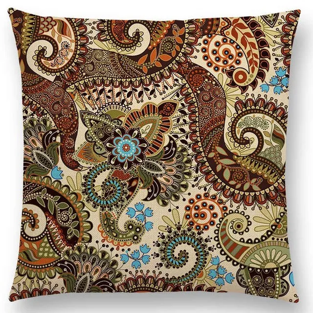 Hot Sale Boho Paisley Oriental Floral Pattern Navajo Geometric Prints Fantasy Petal Flowers Cushion Cover Sofa Throw Pillow Case