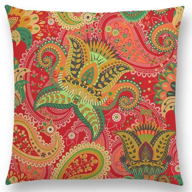 Hot Sale Boho Paisley Oriental Floral Pattern Navajo Geometric Prints Fantasy Petal Flowers Cushion Cover Sofa Throw Pillow Case