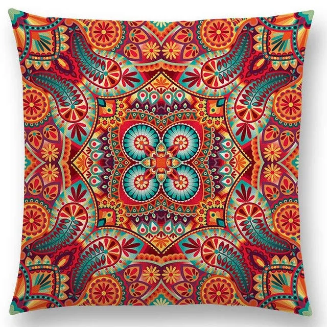Hot Sale Boho Paisley Oriental Floral Pattern Navajo Geometric Prints Fantasy Petal Flowers Cushion Cover Sofa Throw Pillow Case