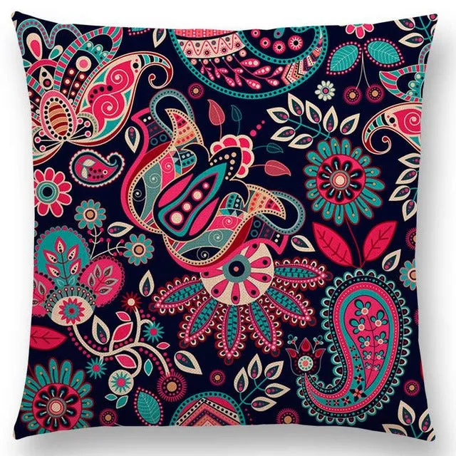 Hot Sale Boho Paisley Oriental Floral Pattern Navajo Geometric Prints Fantasy Petal Flowers Cushion Cover Sofa Throw Pillow Case