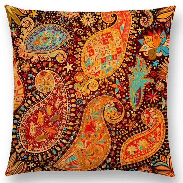 Hot Sale Boho Paisley Oriental Floral Pattern Navajo Geometric Prints Fantasy Petal Flowers Cushion Cover Sofa Throw Pillow Case