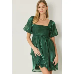 It Shimmers and Shines Dress in Hunter Green