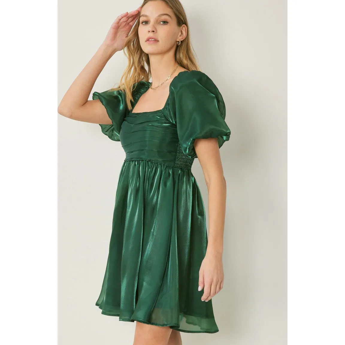 It Shimmers and Shines Dress in Hunter Green