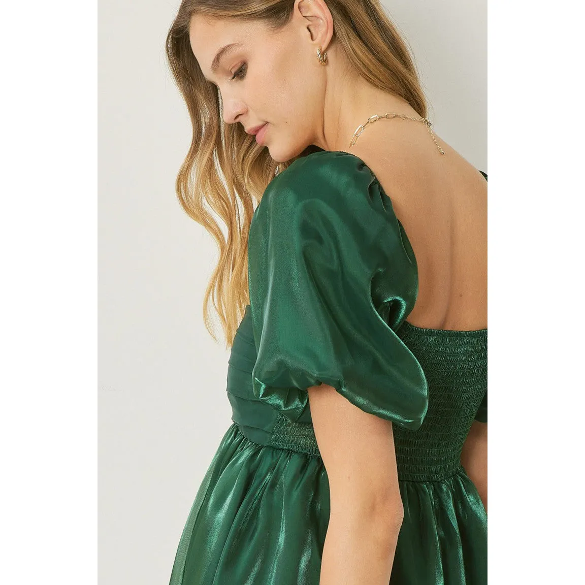 It Shimmers and Shines Dress in Hunter Green