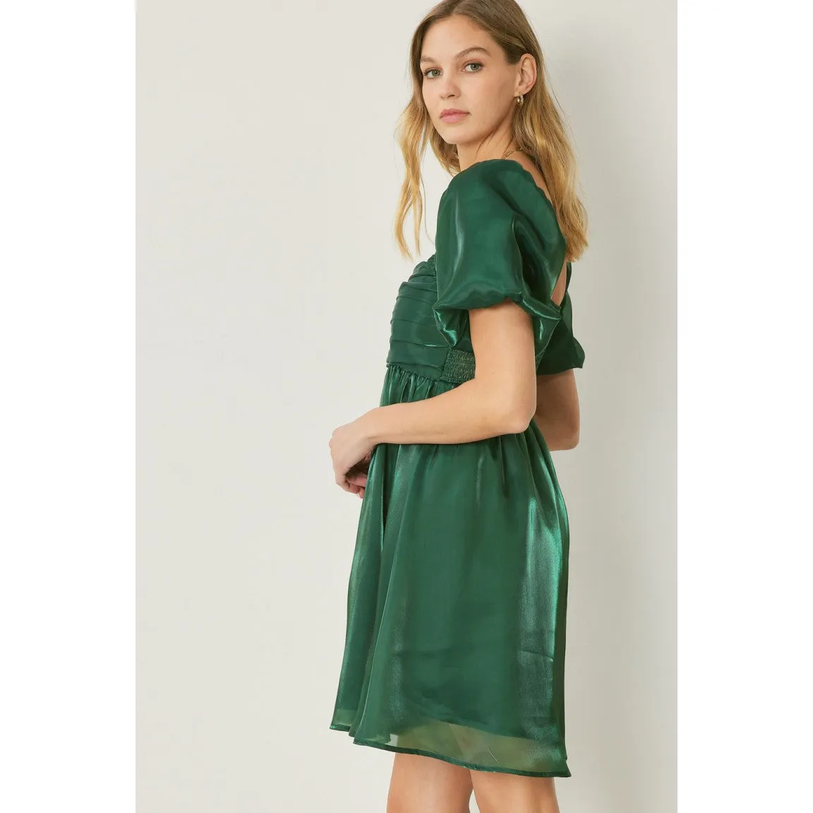 It Shimmers and Shines Dress in Hunter Green