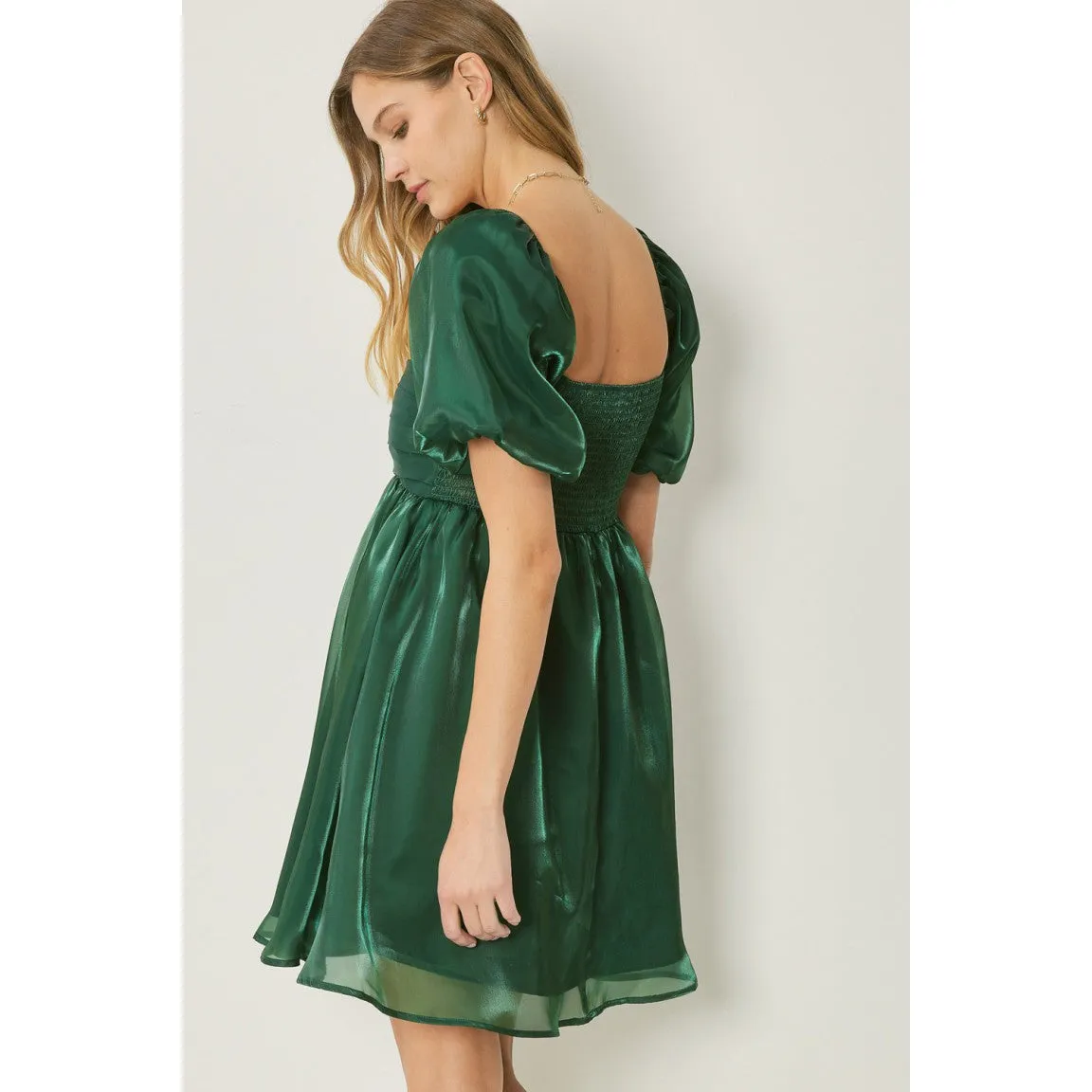 It Shimmers and Shines Dress in Hunter Green