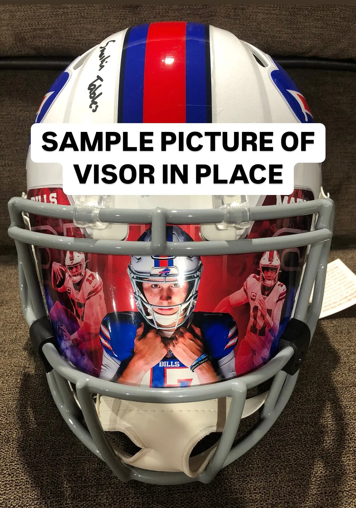Jim Kelly, Thurman Thomas, Andre Reed, Bruce Smith, Marv Levy & Bill Polian Custom Visor for Any Full Size Riddell Helmet (Universal Fit)