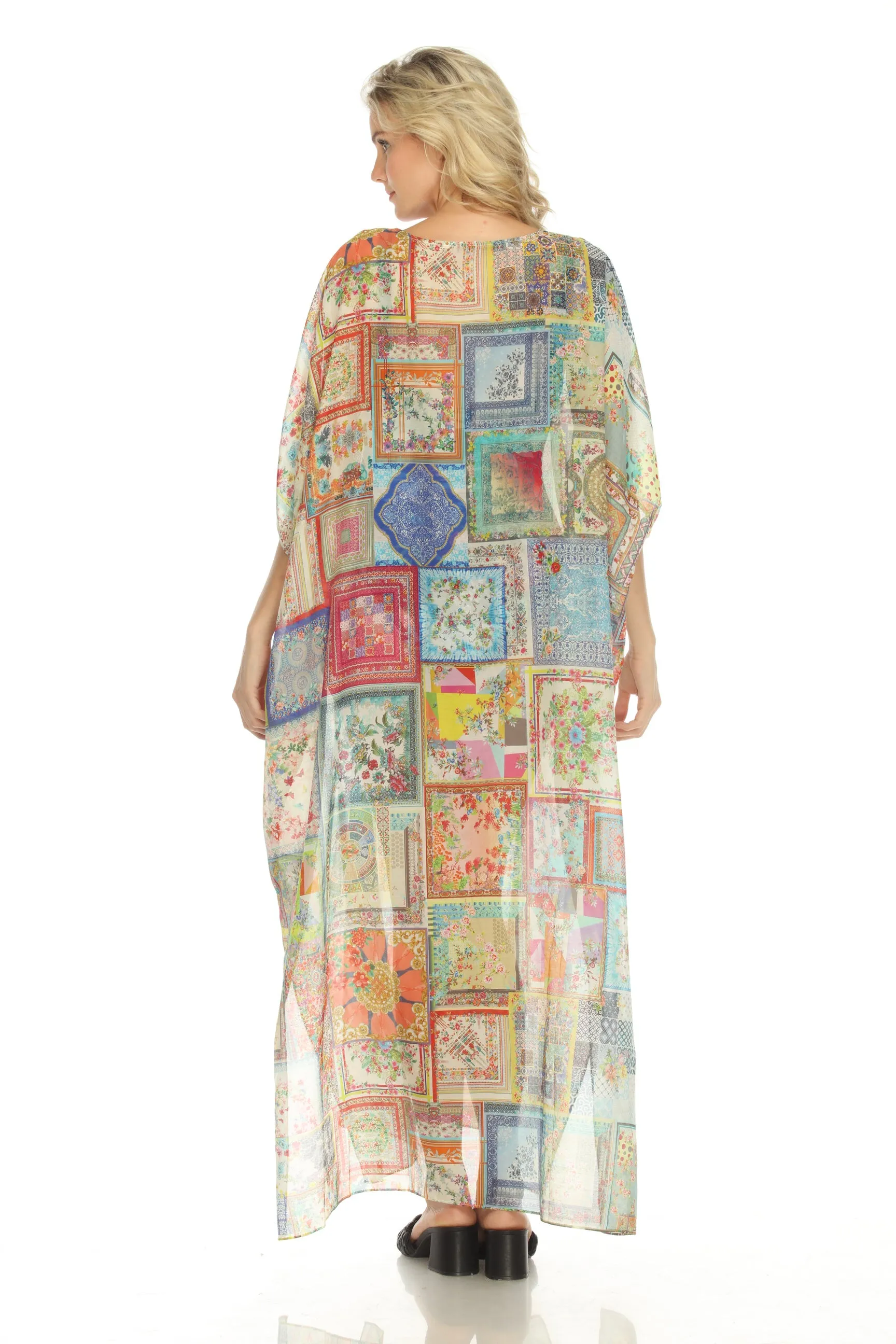 Johnny Was Bella Lace-Up Swim Cover-Up Maxi Kaftan Dress Boho Chic CSW5822AF