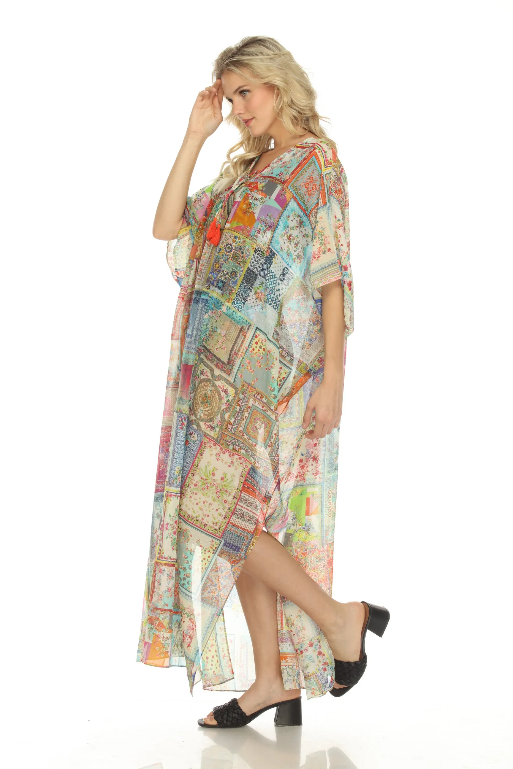 Johnny Was Bella Lace-Up Swim Cover-Up Maxi Kaftan Dress Boho Chic CSW5822AF