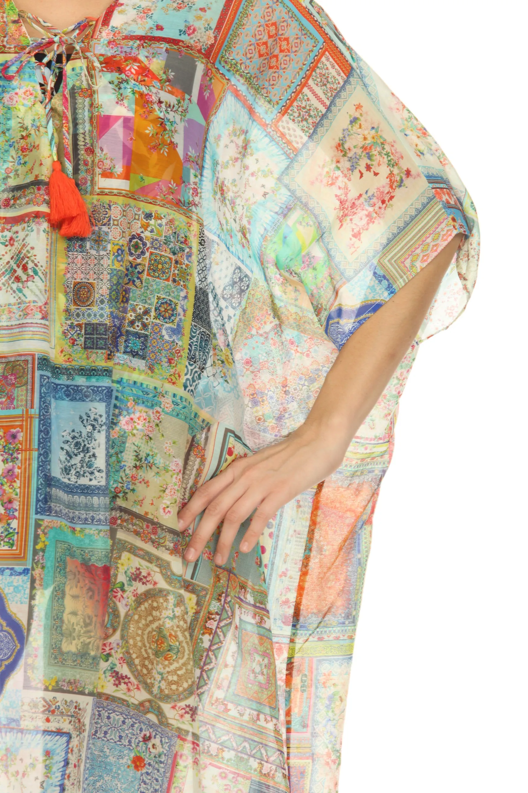 Johnny Was Bella Lace-Up Swim Cover-Up Maxi Kaftan Dress Boho Chic CSW5822AF