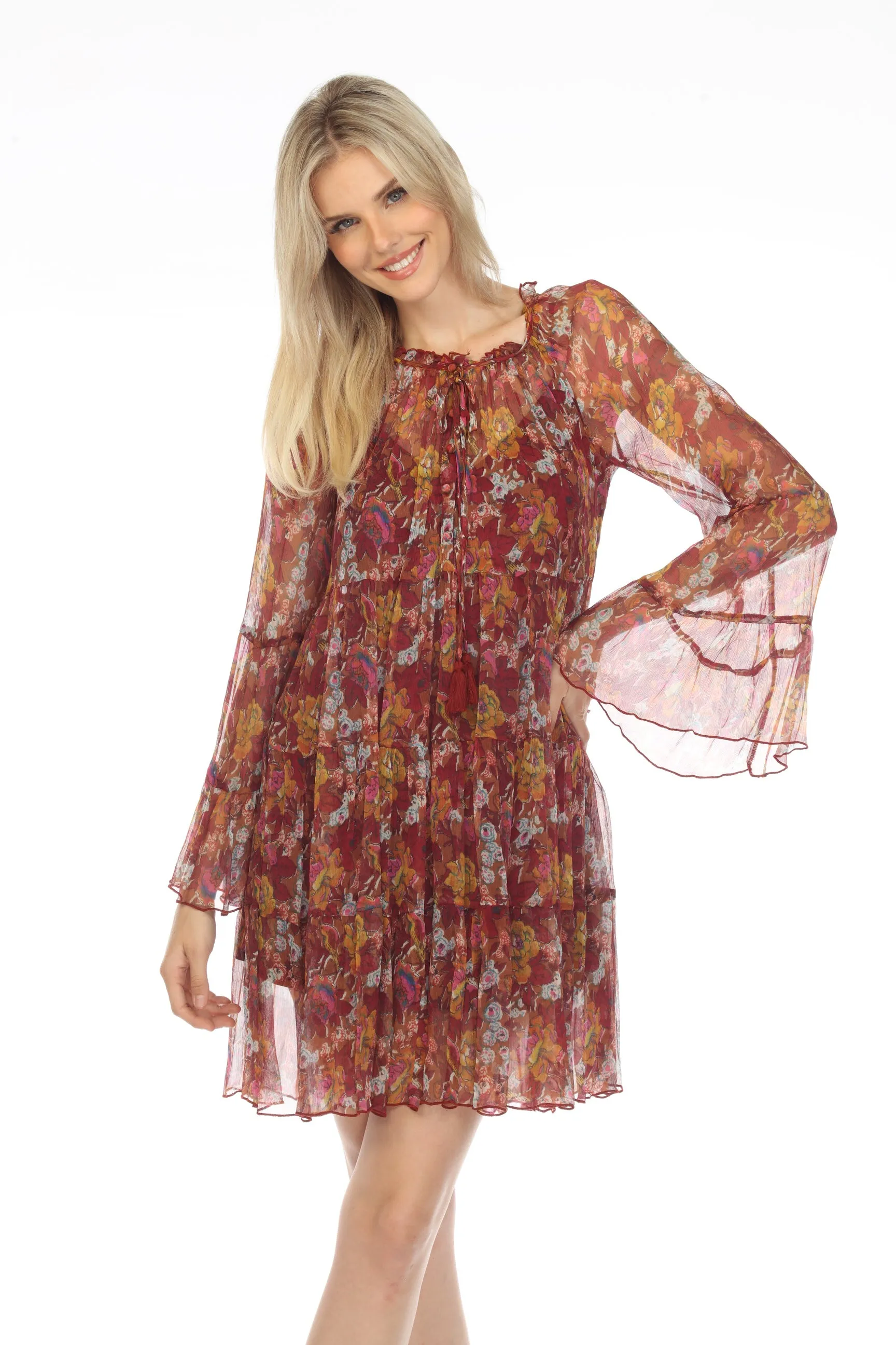Johnny Was Jade Daisy Silk Floral Mini Dress Chic L30422