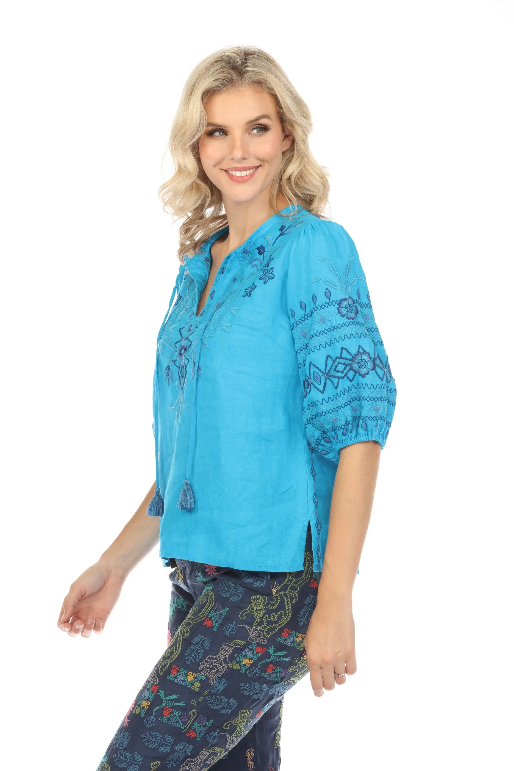 Johnny Was JWLA Taria Linen Relaxed Blouse Boho Chic J14524 *