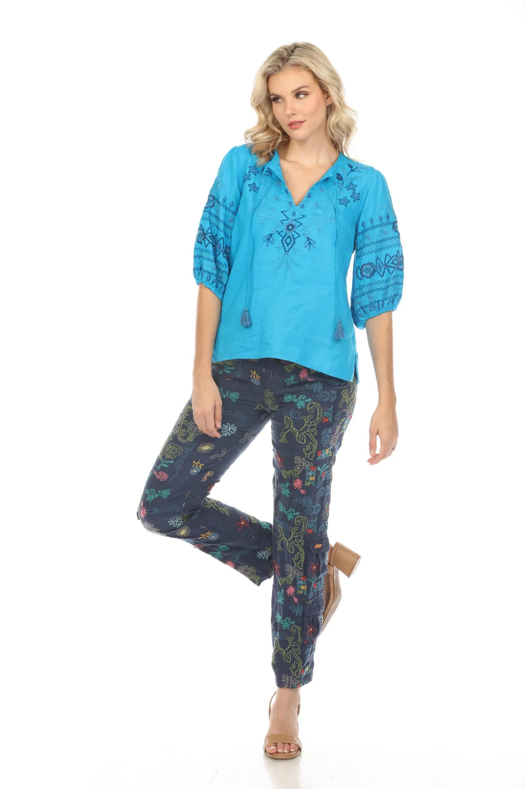 Johnny Was JWLA Taria Linen Relaxed Blouse Boho Chic J14524 *