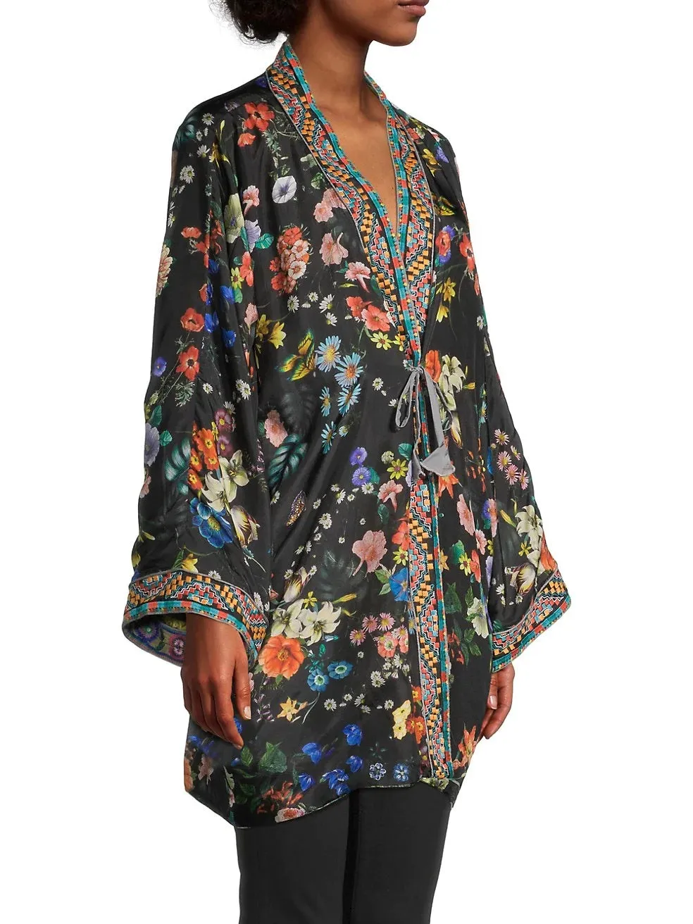 Johnny Was Parrot Talullah Jacket Reversible BLACK KIMONO SILK New