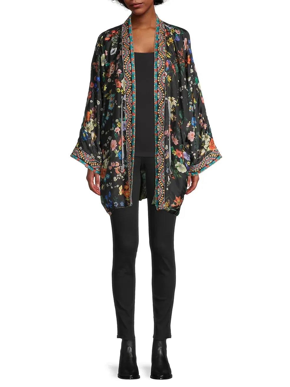 Johnny Was Parrot Talullah Jacket Reversible BLACK KIMONO SILK New