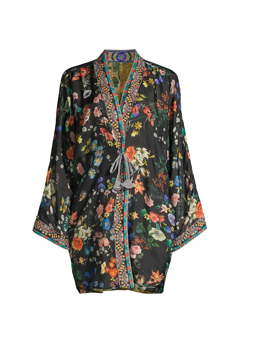 Johnny Was Parrot Talullah Jacket Reversible BLACK KIMONO SILK New