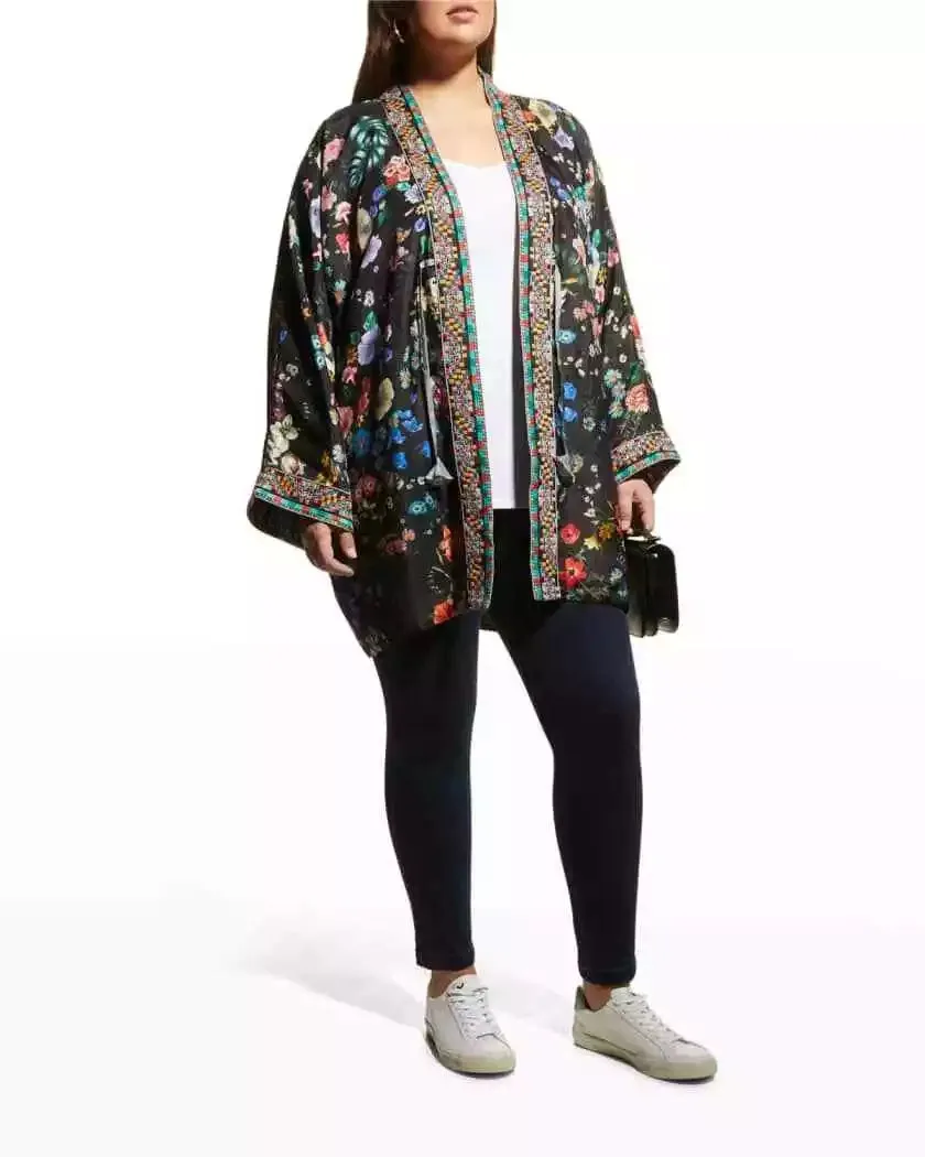 Johnny Was Parrot Talullah Jacket Reversible BLACK KIMONO SILK New