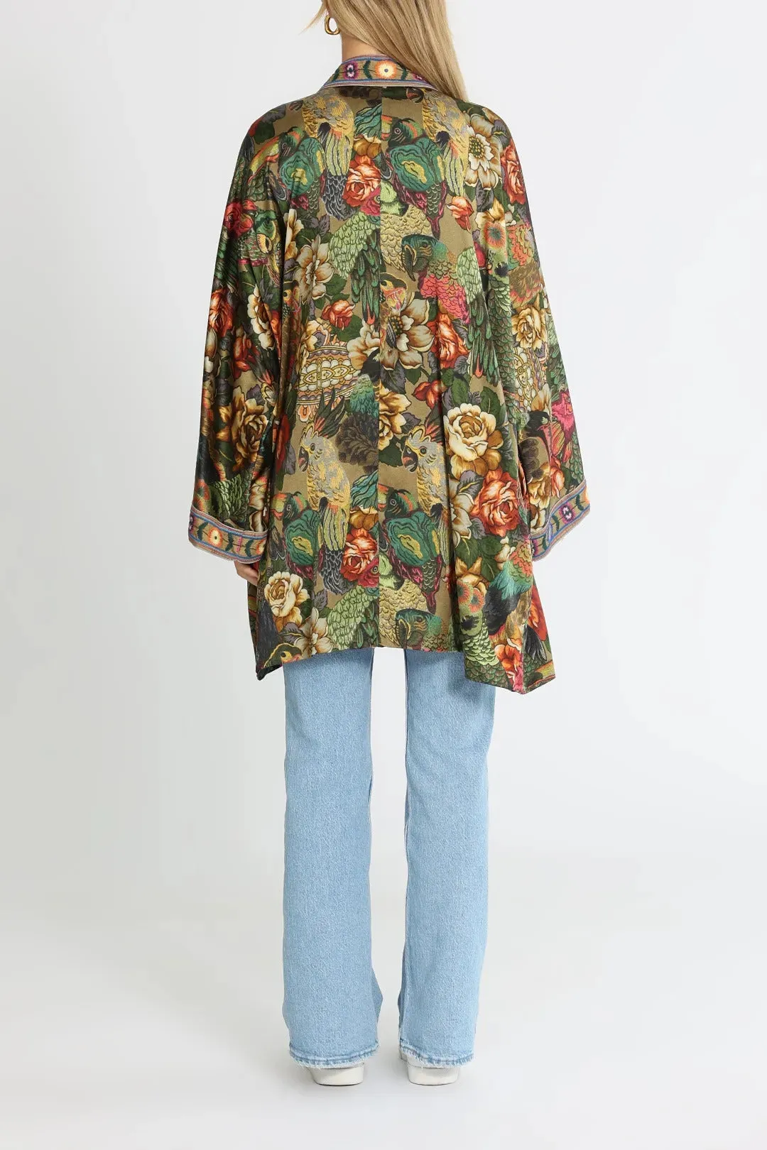 Johnny Was Parrot Talullah Jacket Reversible BLACK KIMONO SILK New