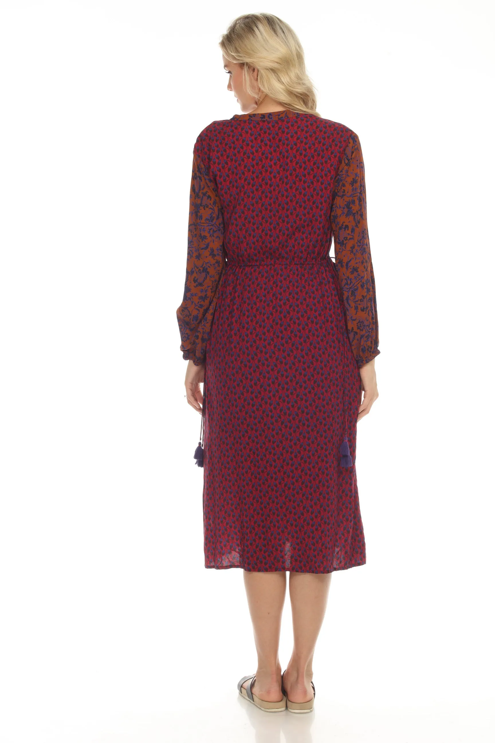 Johnny Was Workshop Elaine Tasseled Drawstring Midi Dress Boho Chic W33422