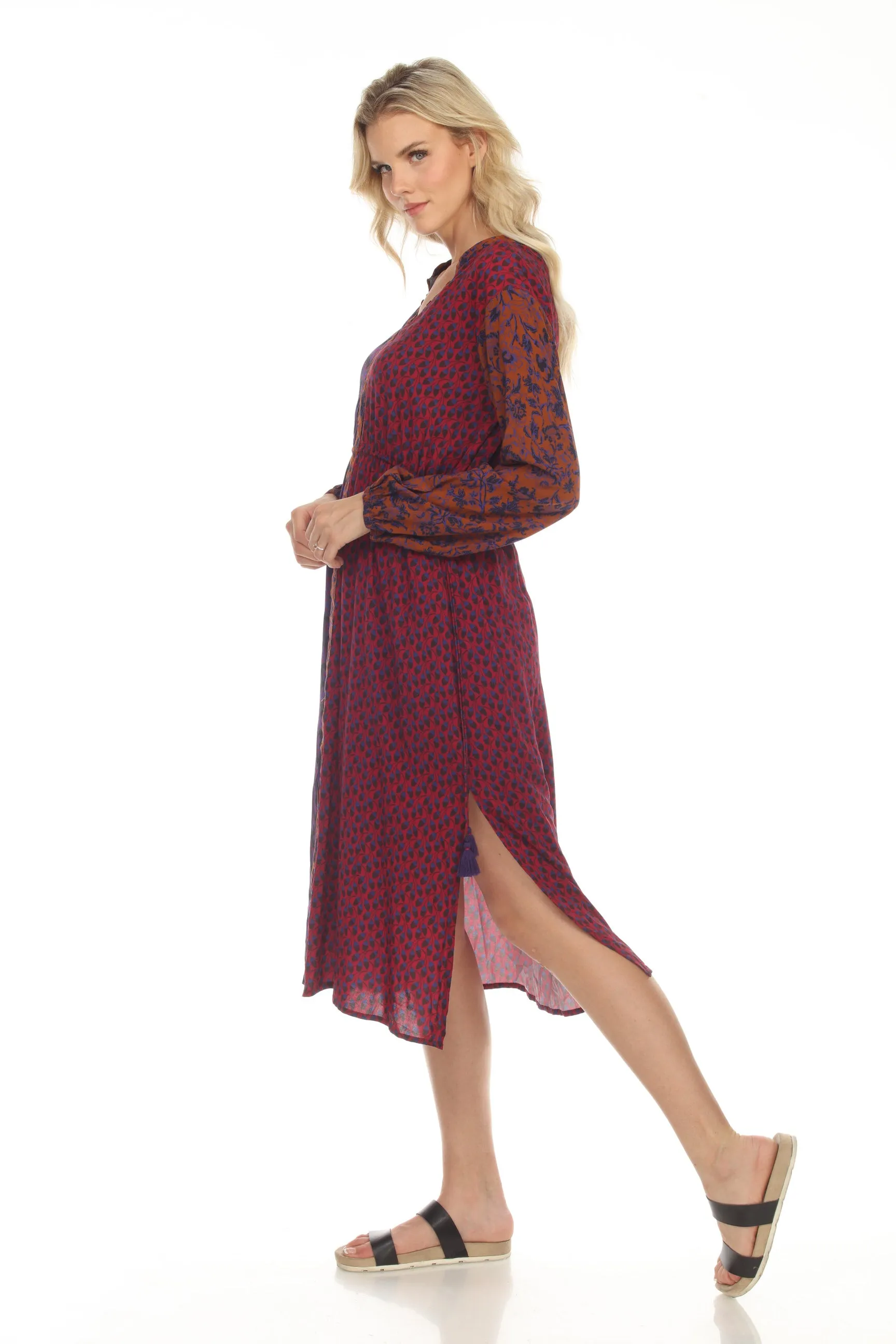 Johnny Was Workshop Elaine Tasseled Drawstring Midi Dress Boho Chic W33422