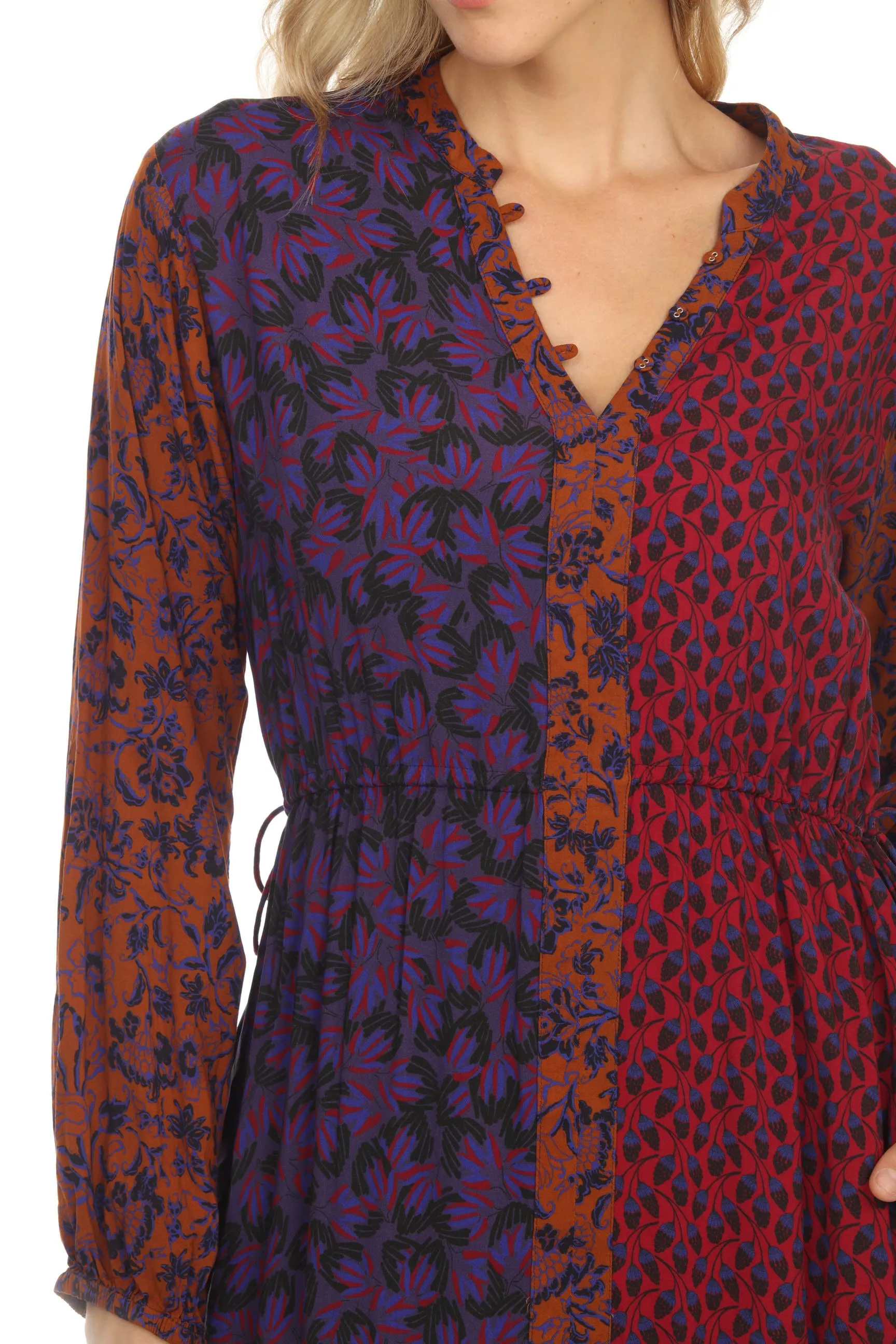 Johnny Was Workshop Elaine Tasseled Drawstring Midi Dress Boho Chic W33422